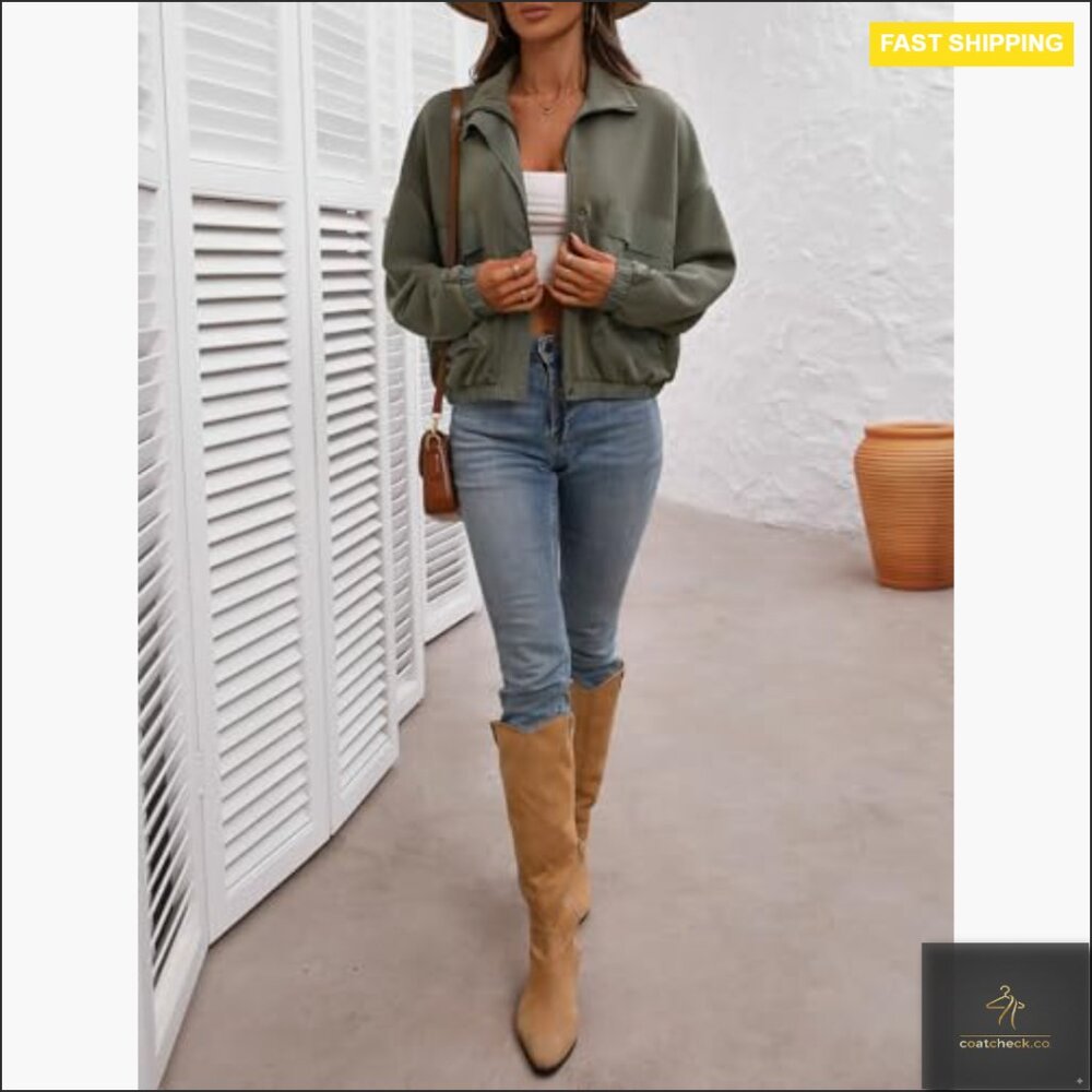 Cropped Oversized Utility Jacket Long Sleeve Zipp… - image 5